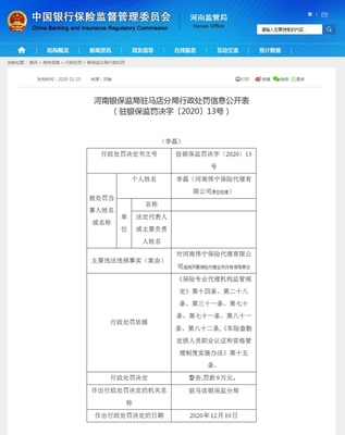 河南偉寧保險代理違規(guī)展業(yè)受重罰，行業(yè)合規(guī)警鐘長鳴